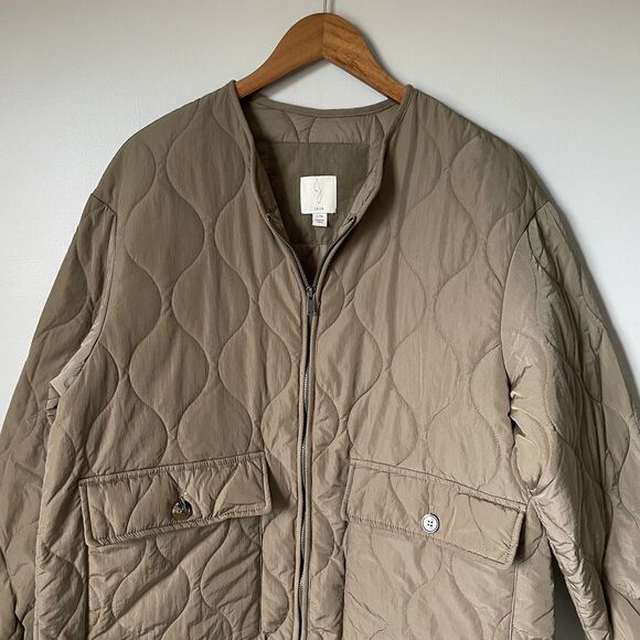 Joie Women's Quilted Jacket Coat Full Zip Olive Green Bomber Size Large - Picture 6 of 9